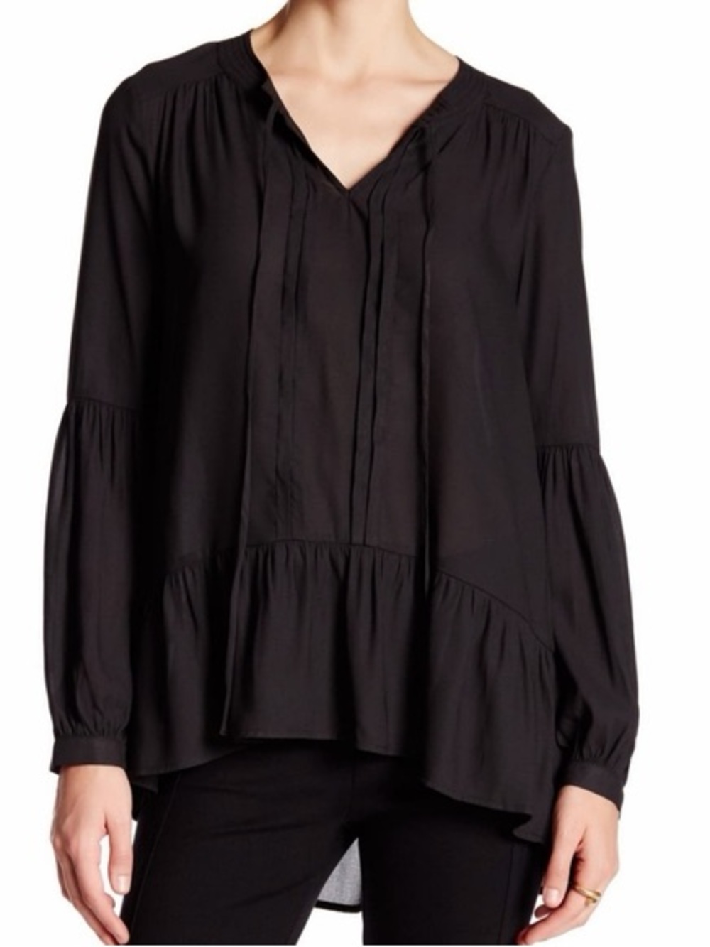Ro & De Anthropology V-Neck Ruffle-Hem Tunic Blouse sz M
